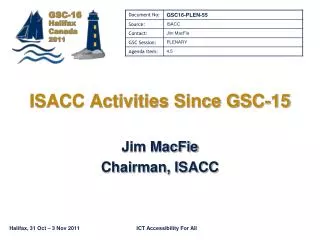 isacc activities since gsc 15