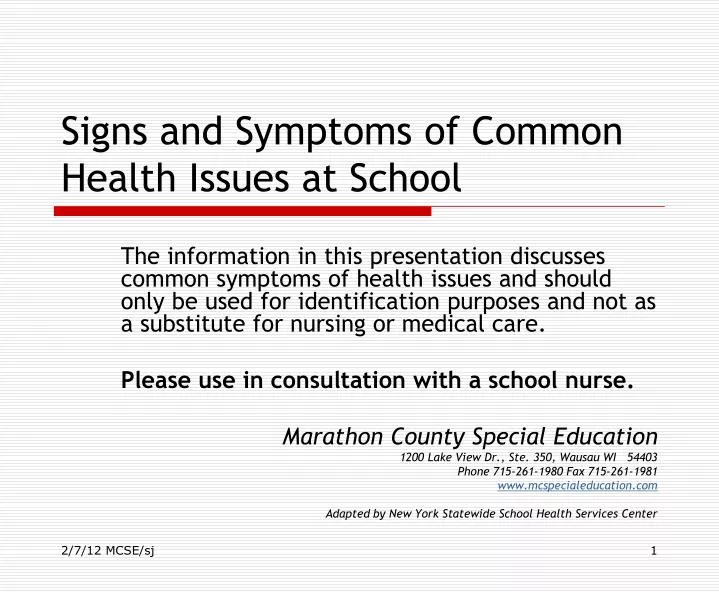signs and symptoms of common health issues at school