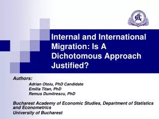 Internal and International Migration: Is A Dichotomous Approach Justified?