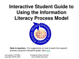 Interactive Student Guide to Using the Information Literacy Process Model