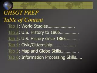 GHSGT PREP Table of Content