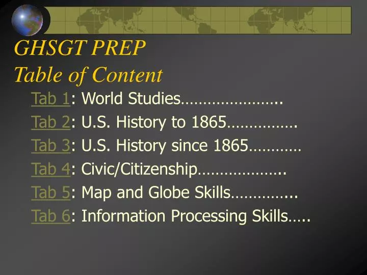 ghsgt prep table of content