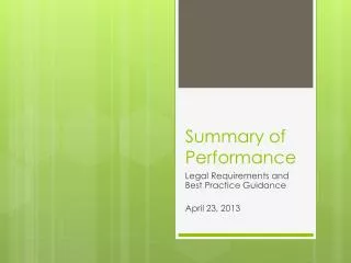 Summary of Performance