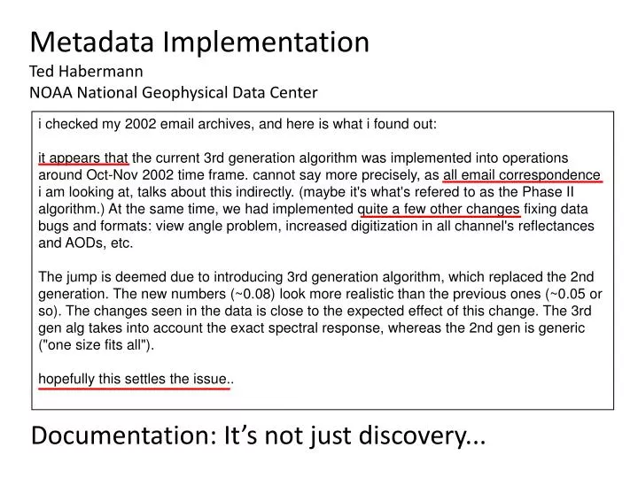 metadata implementation ted habermann noaa national geophysical data center