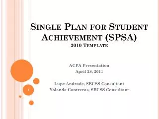Single Plan for Student Achievement (SPSA ) 2010 Template