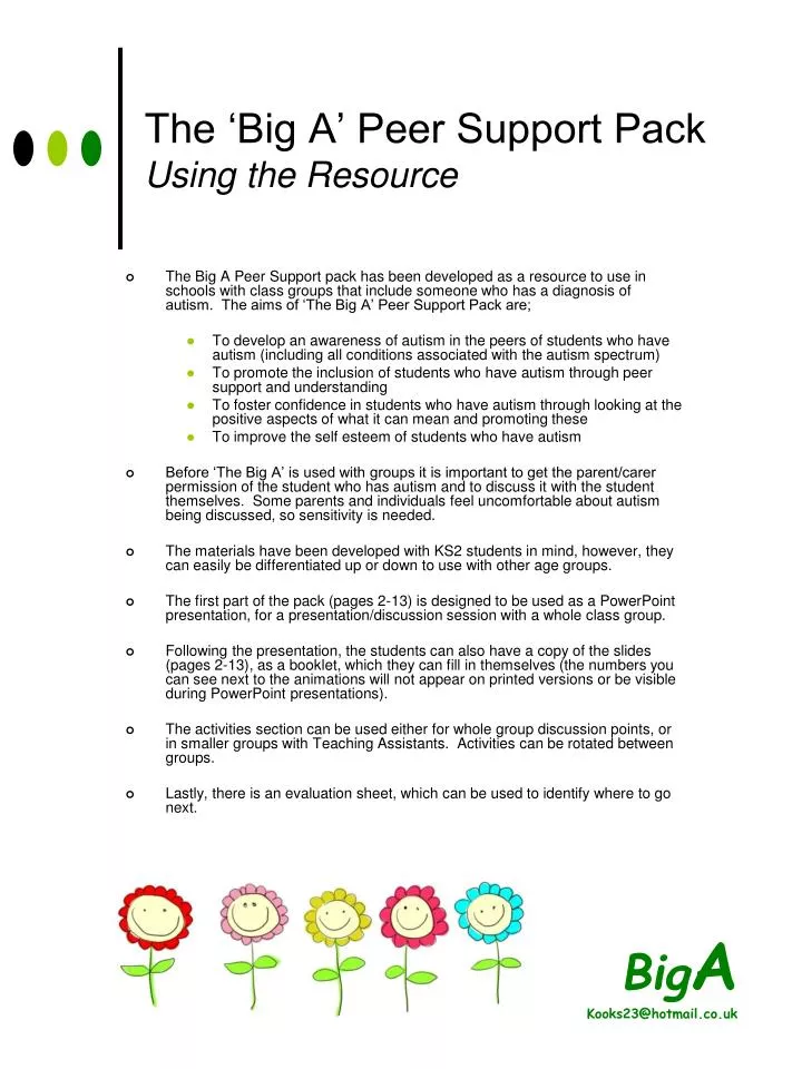 the big a peer support pack using the resource