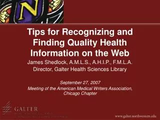 Tips for Recognizing and Finding Quality Health Information on the Web