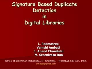 Signature Based Duplicate Detection in Digital Libraries