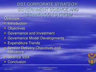 DST CORPORATE STRATEGY: GOVERNMENT SCIENCE AND TECHNOLOGY SYSTEM