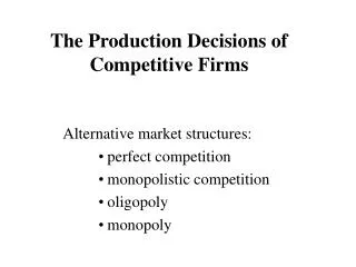 The Production Decisions of Competitive Firms