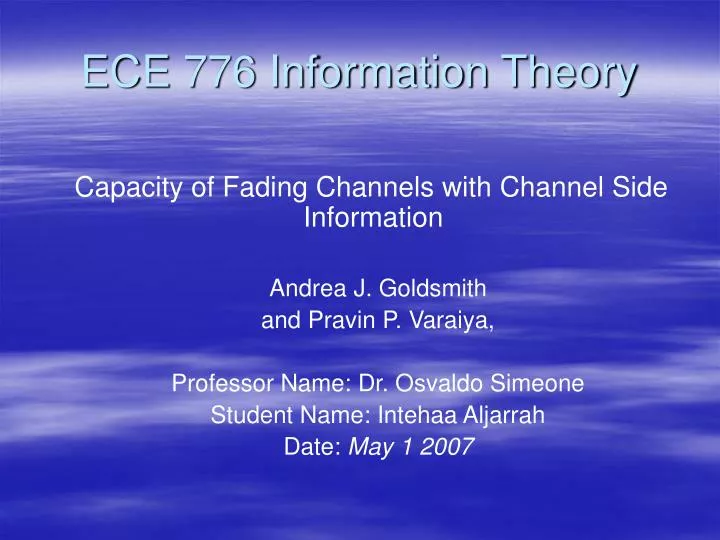 ece 776 information theory