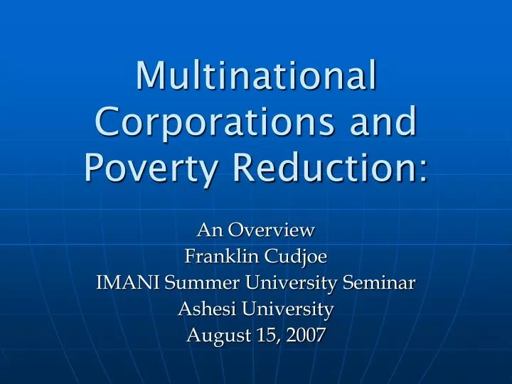 multinational corporations and poverty reduction