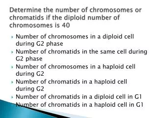 determine the number of chromosomes or chromatids if the diploid number of chromosomes is 40