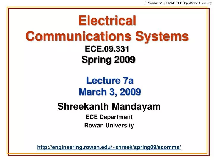 electrical communications systems ece 09 331 spring 2009