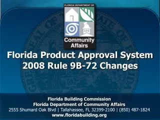 Florida Product Approval System 2008 Rule 9B-72 Changes