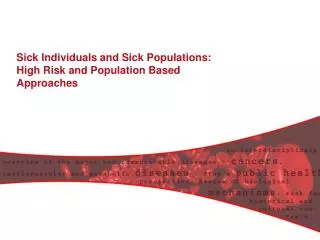 Sick Individuals and Sick Populations: High Risk and Population Based Approaches