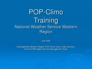 POP-Climo Training National Weather Service Western Region