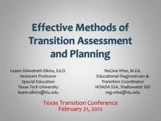Effective Methods of Transition Assessment and Planning