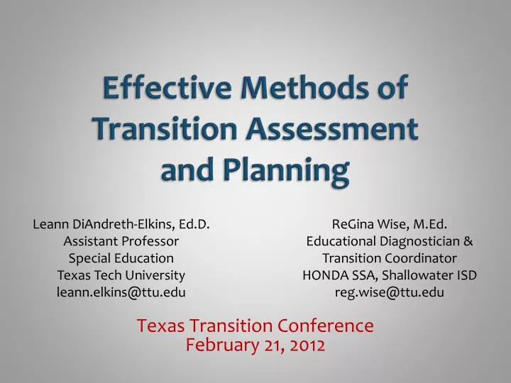 effective methods of transition assessment and planning