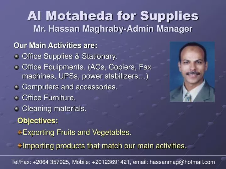 al motaheda for supplies mr hassan maghraby admin manager