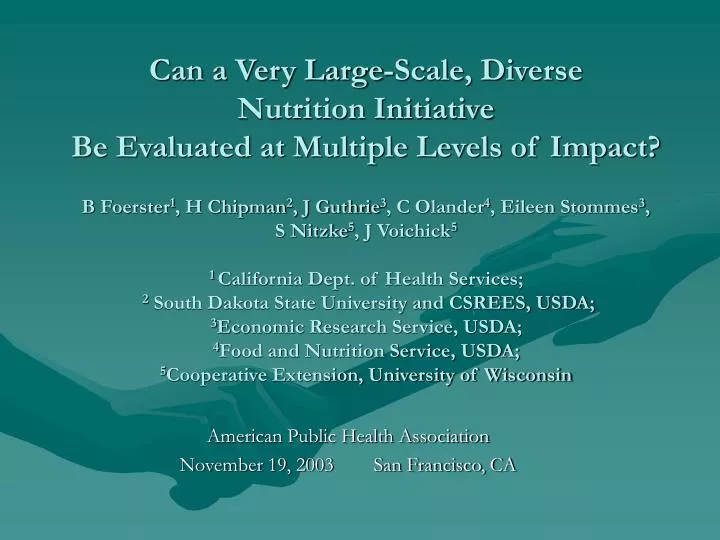 american public health association november 19 2003 san francisco ca