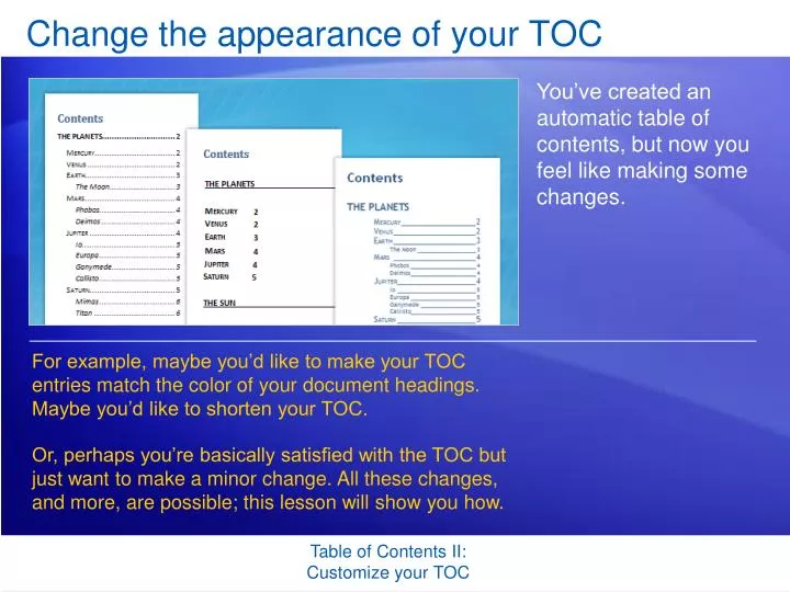 change the appearance of your toc