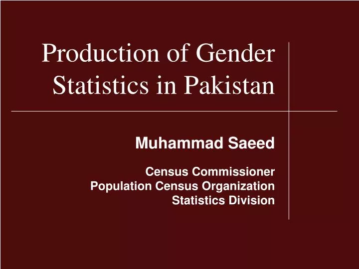 production of gender statistics in pakistan
