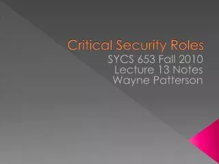 Critical Security Roles