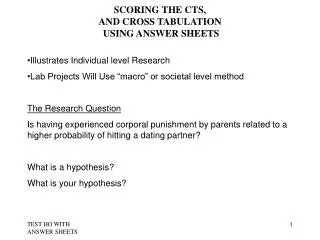 SCORING THE CTS, AND CROSS TABULATION USING ANSWER SHEETS