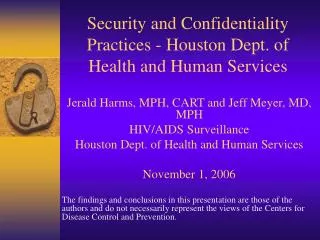 Security and Confidentiality Practices - Houston Dept. of Health and Human Services