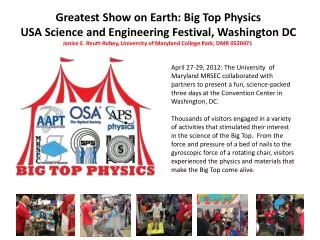 Greatest Show on Earth: Big Top Physics USA Science and Engineering Festival, Washington DC