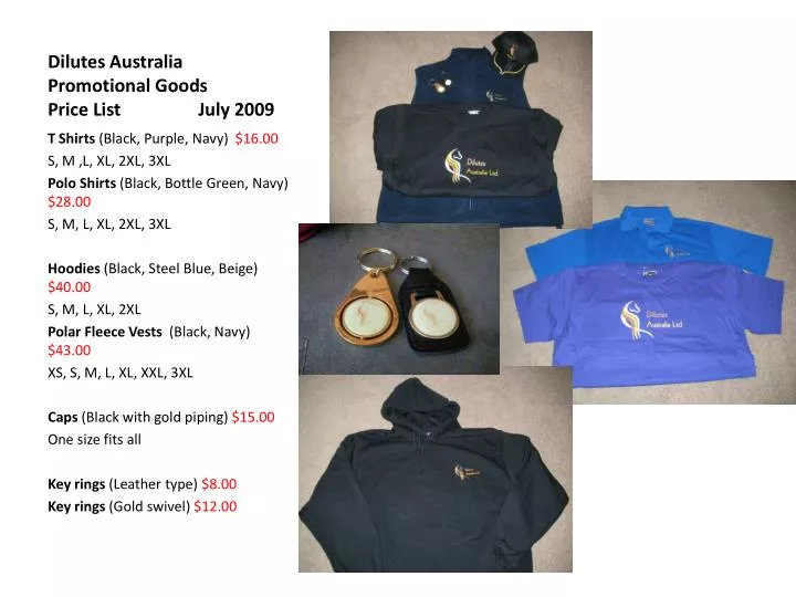 dilutes australia promotional goods price list july 2009