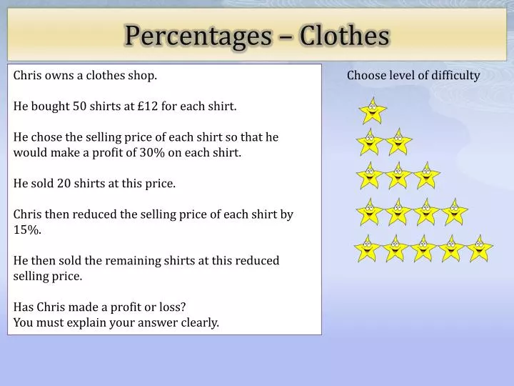 percentages clothes