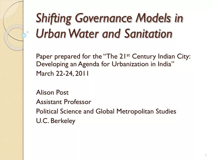 shifting governance models in urban water and sanitation