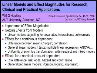 Linear Models and Effect Magnitudes for Research, Clinical and Practical Applications