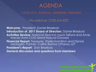 AGENDA COG 2011 ANNUAL GENERAL MEETING