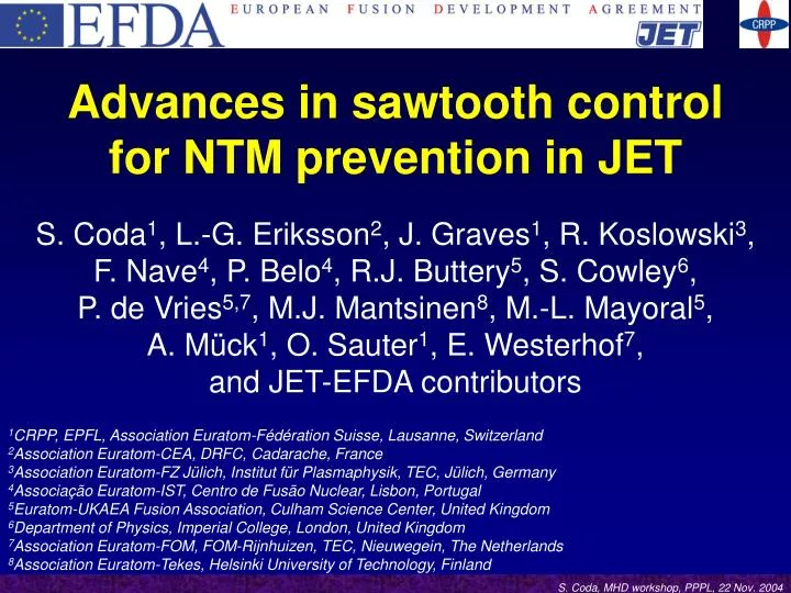advances in sawtooth control for ntm prevention in jet