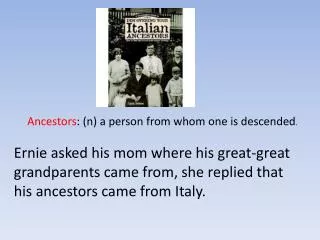 Ancestors : (n) a person from whom one is descended .