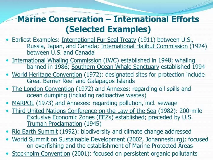 marine conservation international efforts selected examples