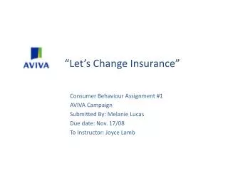 Consumer Behaviour Assignment #1 AVIVA Campaign Submitted By: Melanie Lucas Due date: Nov. 17/08