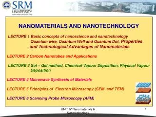 NANOMATERIALS AND NANOTECHNOLOGY LECTURE 1 Basic concepts of nanoscience and nanotechnology