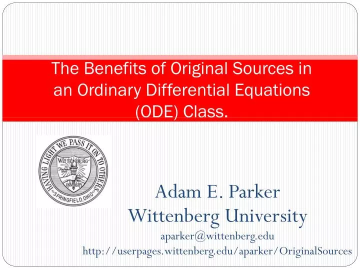 the benefits of original sources in an ordinary differential equations ode class