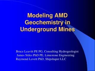 Modeling AMD Geochemistry in Underground Mines