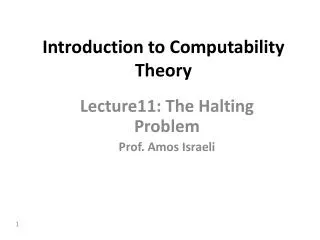 Introduction to Computability Theory