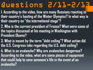 CNN Student News Questions 2/11-2/13
