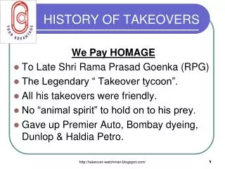 HISTORY OF TAKEOVERS