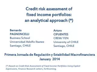 Credit risk assessment of fixed income portfolios: an analytical approach (*)