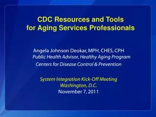 CDC Resources and Tools for Aging Services Professionals