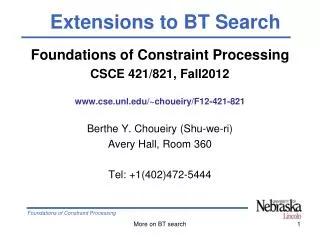 Foundations of Constraint Processing CSCE 421/821, Fall2012 cse.unl/~choueiry/F12-421-821