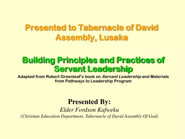 presented to tabernacle of david assembly lusaka